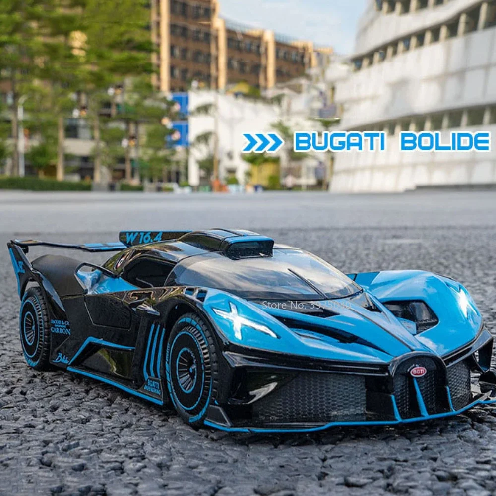 1/24 Scale Bugatti Bolide Sports Car Model Toy Alloy Diecast Large Size Pull Back Sound Light Vehicle Toy for Children Kids Gift