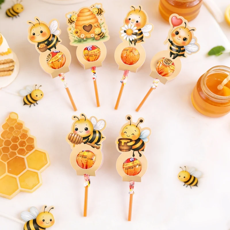 24 Stück Bienen-Lollipop-Halterkarten, 6 verschiedene Designs, Geburtstags-Lollipop-Papierkarten, Honigbienen-Süßigkeitenkarten, Deko-Geschenk-Gastgeschenke – Detail 6