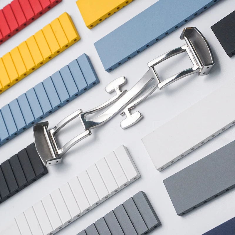 CTS Fluororubber Watch Strap 18 19 20 21 22mm For Richard Seiko Strap Quick Release Butterfly Buckle FKM Watch Bands Cut To Size