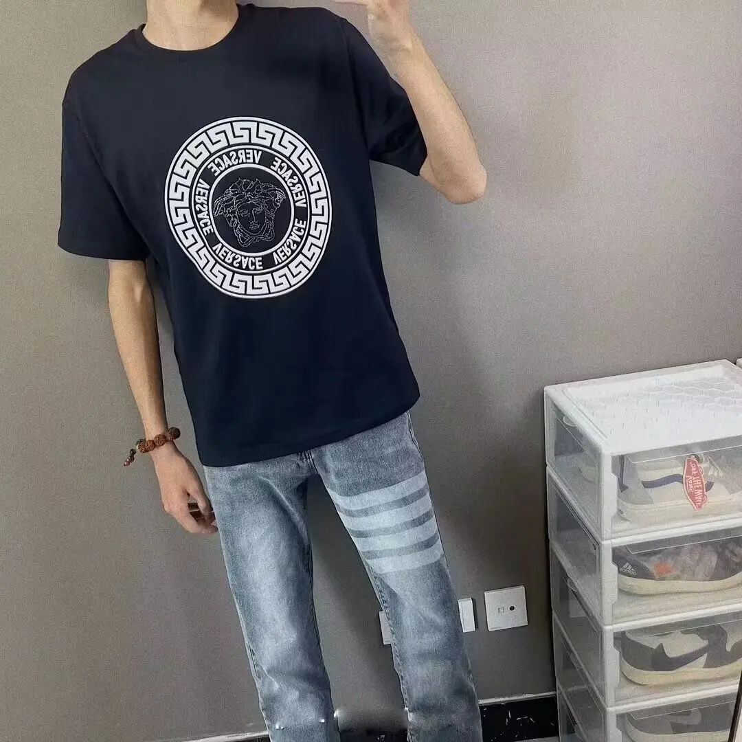 

Hong Kong Sle Men's Jeans Four Stripe Design Hip Hop Trendy High Street Faion Long Pants Youthful Slim Fit Jeans for Teens
