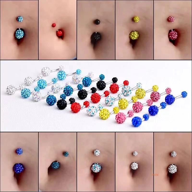 1PCS Crystal Ball Belly Button Rings Stainless Steel Zircon Navel Piercing Belly Piercing Cute Navel Bar