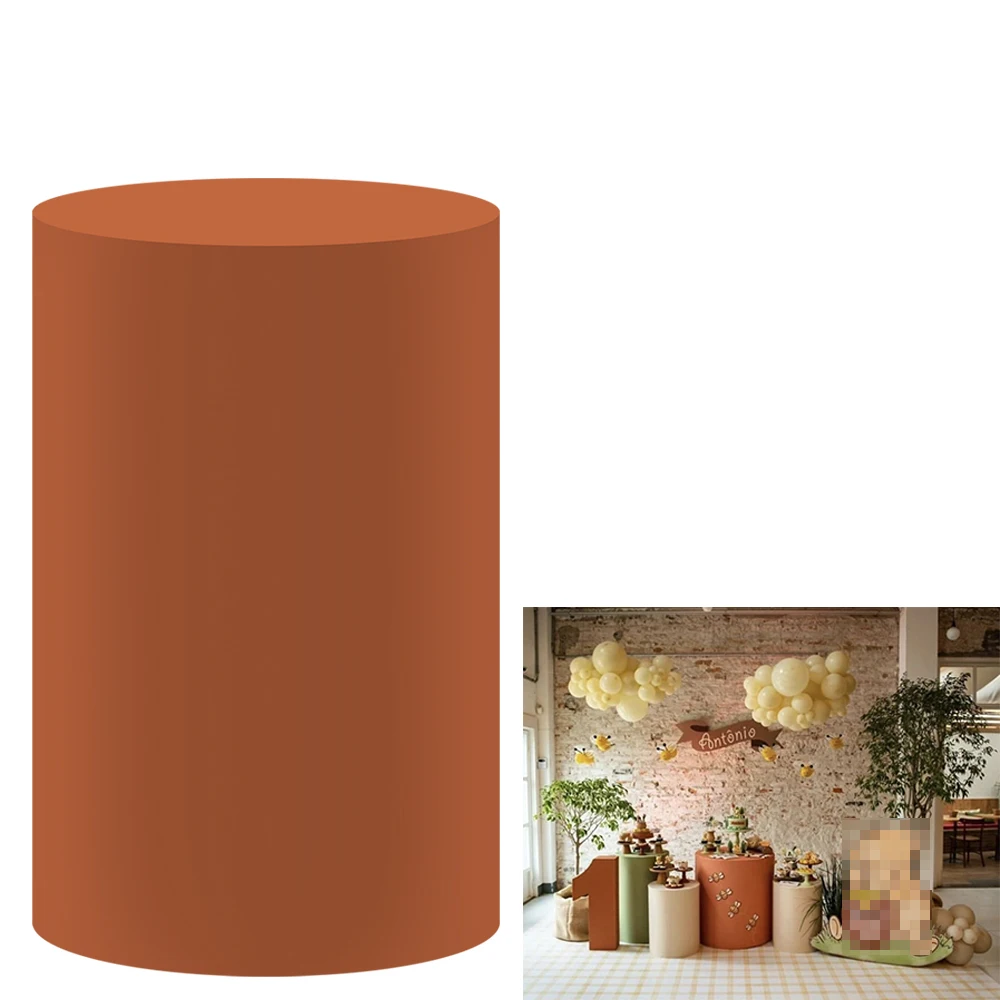 Brick Red Cylinder Pedestal Plinth Covers for Birthday Baby Shower Wedding Party Decorations,Elastic Fabric Props HP-2251
