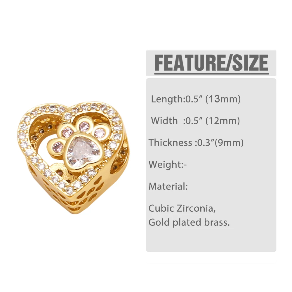 OCESRIO Trendy Cute Small Enamel Paw Heart Charms for Bracelet Copper Gold Plated CZ Round Heart Jewelry Making Supplies chma297