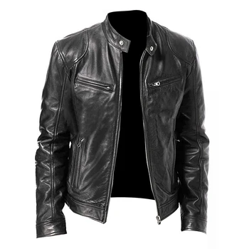 2024 Motorcycle Leather Jackets Man Casual Fashion Motorcycle Coat Slim Fit Lapel PU Jackets Autumn Anti-wind Leather Coat Male 5