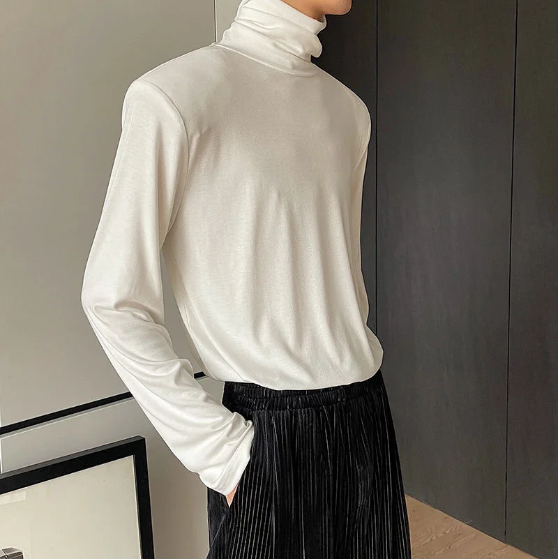 IEFB Turtleneck Simple Solid Color Men\'s T-shirt Long Sleeve Korean Male Top Shoulder Pad Summer Autumn New Fashion Tees 9A2222