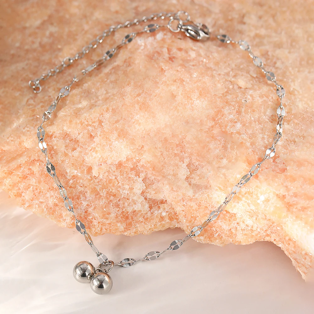Stainless Steel Anklets Minimalist Fashion Beads Lip Chain Non-fading High-quality Design Sense Anklet For Women Jewelry Gifts