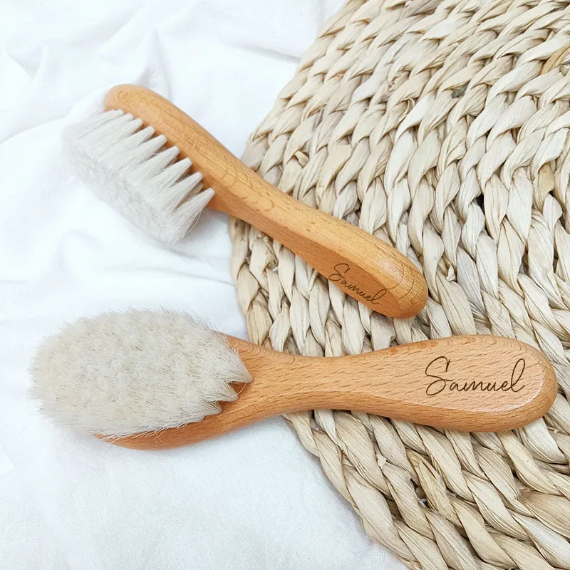 Personalized Baby Hairbrushes Engrave Newborn Name Wooden Baby Hair Brush Comb Gifts For Baby Birth/Baptism/Birthday Baby Shower