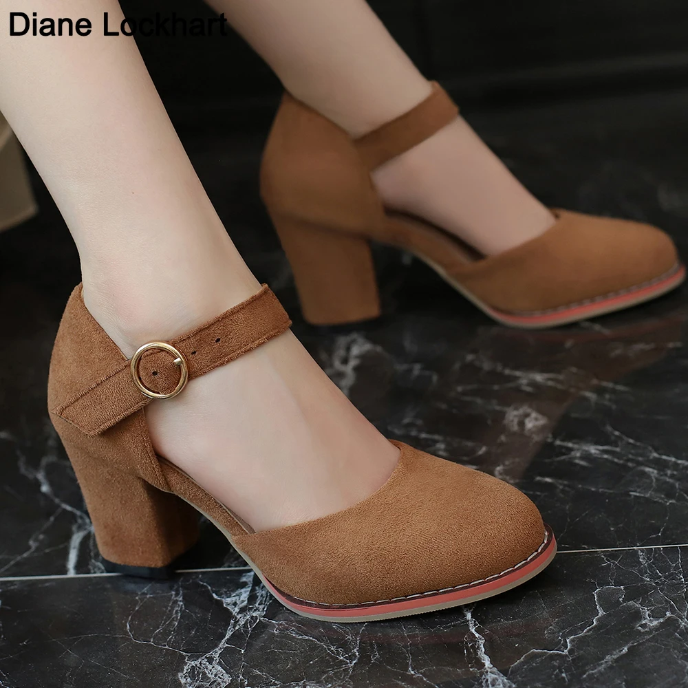 

Plus Size 41 42 Women 6CM Chunky Heels Dress Shoes Cover Toe Female Sandals Ol Office Lady Shoe Brown Mary Janes Ladies Shoe