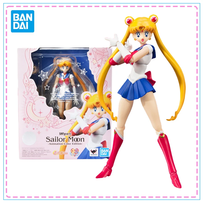 

Original Bandai Genuine Figure Sailor Moon Model Kit SHF Sailor Moon Animation Color Collection Action Figure Model Toys Gifts