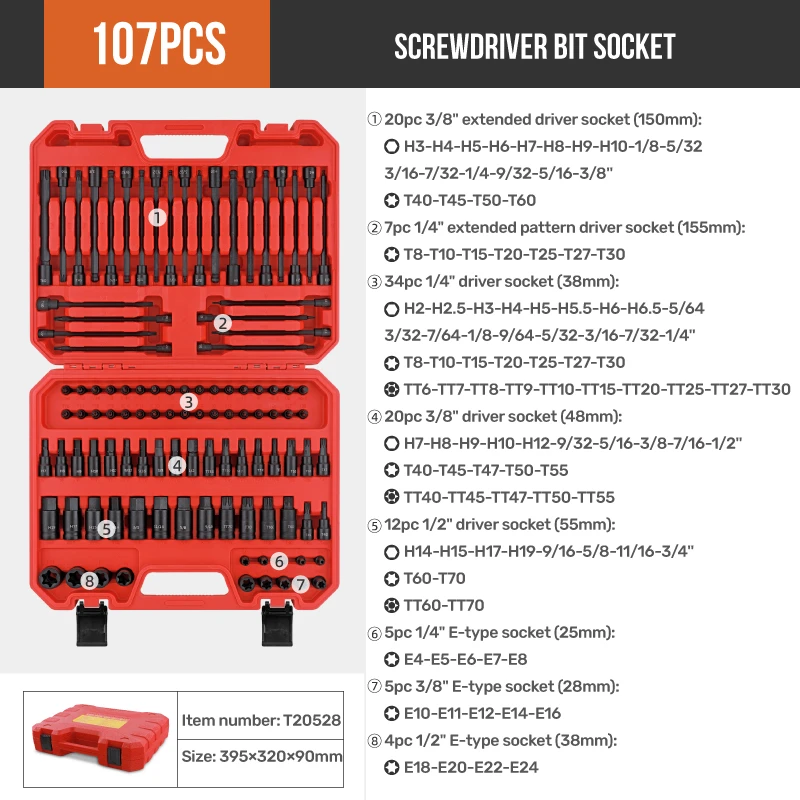 107Pcs Super Strong Magnetic Core Impact Hex Screwdriver Bit 1/2