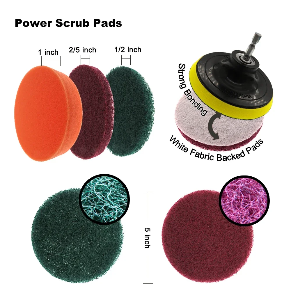 10Pcs Drill Power Cleaning Scrubber Brush Attachment Kit with Backer and Extension for Cleaning Bathroom Tub Shower Tile and Car
