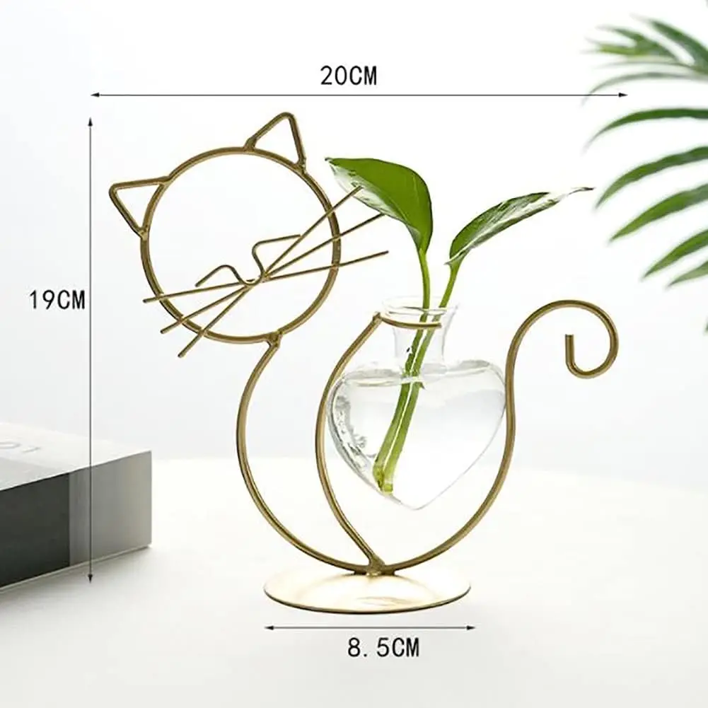 2PCS Desktop Glass Planter Vase Holder, Cat Plant Metal Stand, for Hydroponics Plants Terrarium, Home Garden Decor