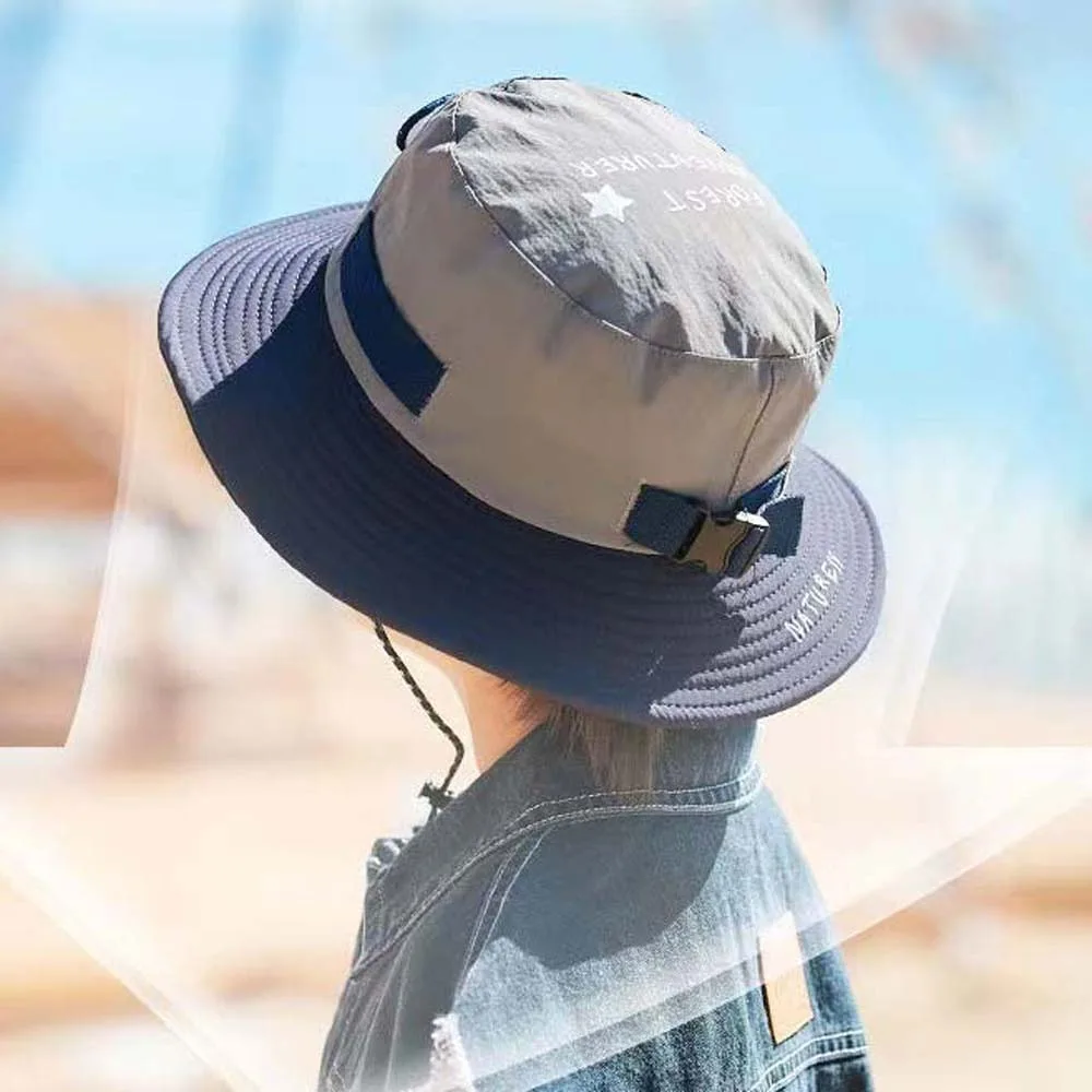 

Breathable Children Fisherman Hat Contrast Color Letter Embroidery Kids Bucket Cap Korean Style Comfortable Quick-dry Sun Hat