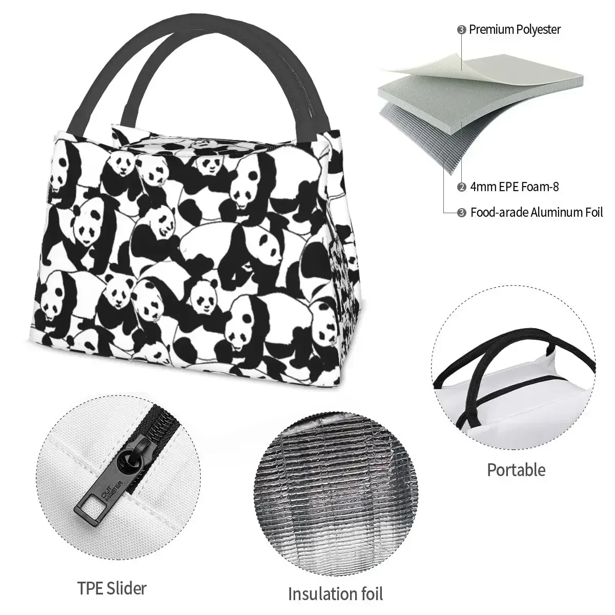 Panda Cute Animal Lunch Bags isolato Bento Box Portable Lunch Tote Picnic Bags borsa termica termica per donna Kids School