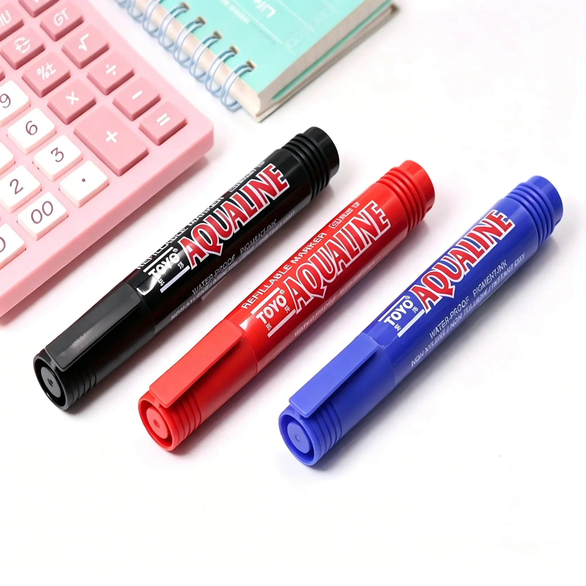 MK138 Refillable Oil Marker, Thick Single Head, Fade Resistant, Red Blue Black 3 Colors, 12Pcs/Box for Logistics Carton Marking
