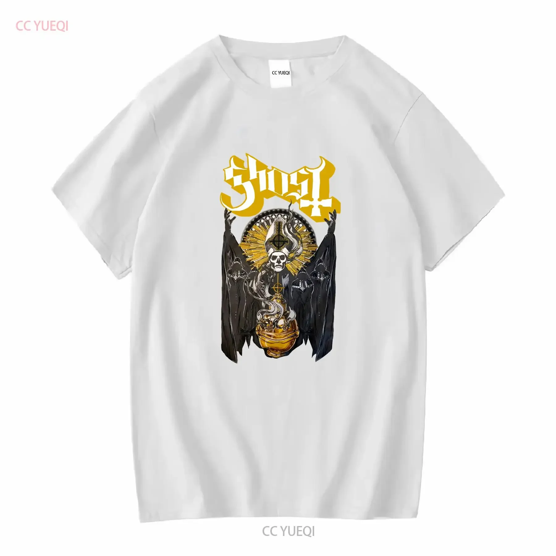 تي شيرت GhosT T شيرت Tobias Forge المملوكة مسبقًا Loma Vista Rise Above Records Papa Emeritus عتيق مغسول مريح غير رسمي ممتد
