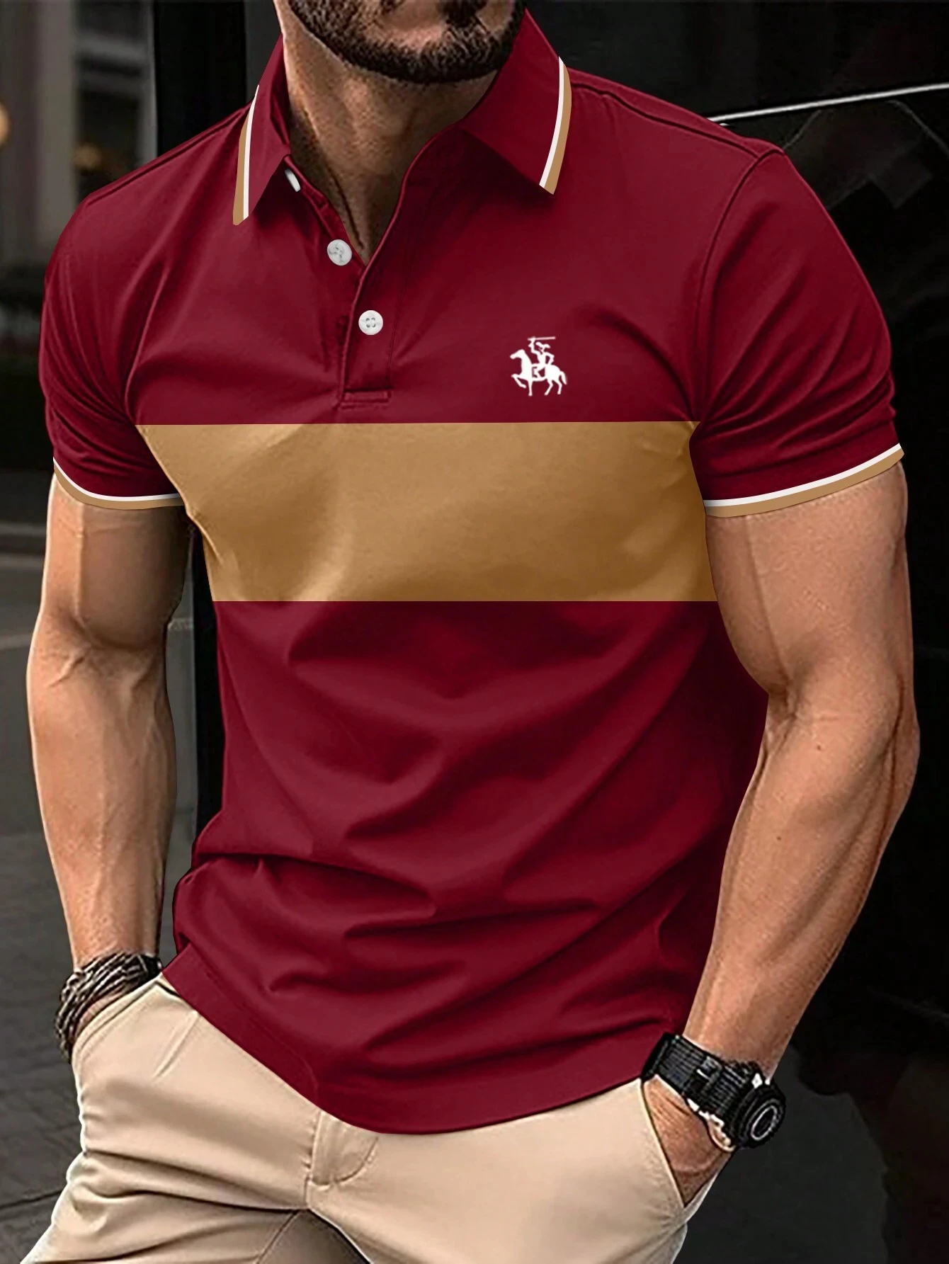 2024 New men\'s minimalist striped summer short sleeved lapel 3D digital printed polo shirt for men\'s business and leisure tops