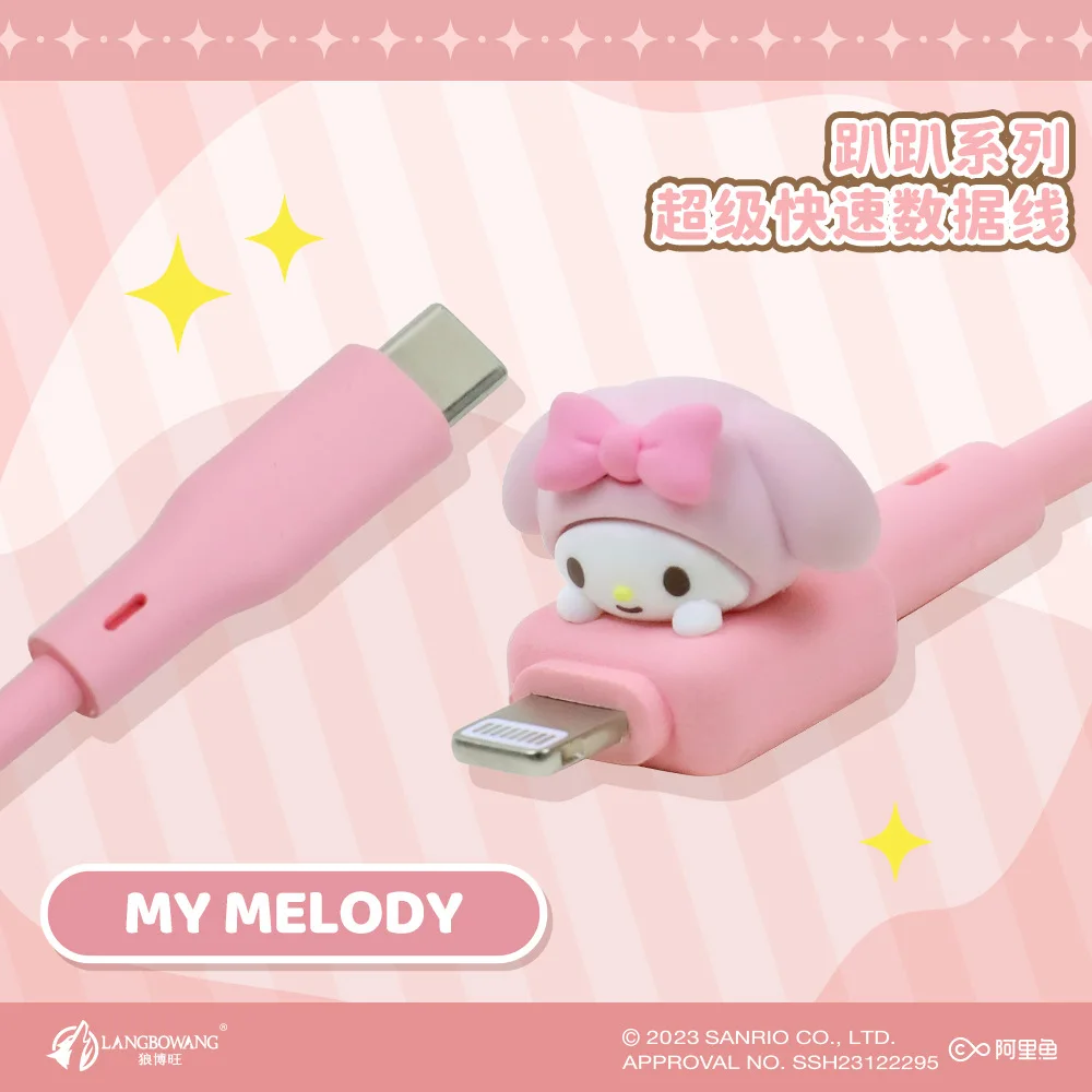 Kawaii Kuromi My Melody Hello Kitty Cartoon Iphone Fast Charging Data Cable Anime Sanrio Girly Heart Cute Type-C Data Cable