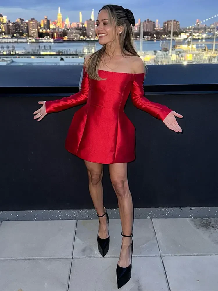 تنورة Bonny-Women الأنيقة بدون أكتاف على شكل حرف A وأكمام طويلة، أزياء الربيع والصيف، ملابس النادي الليلي، 2024