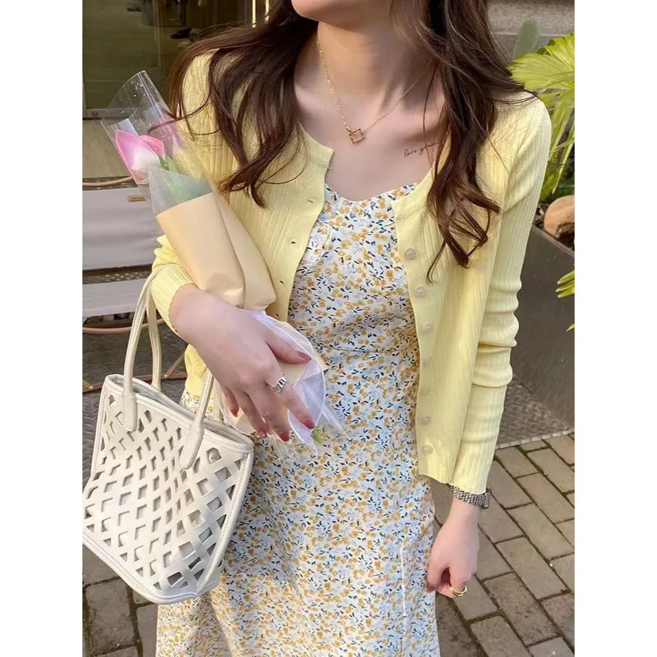 

Ice Silk Knitted Cardigan Sunscreen Clothing Women Thin Long-Sleeved Jacket Top