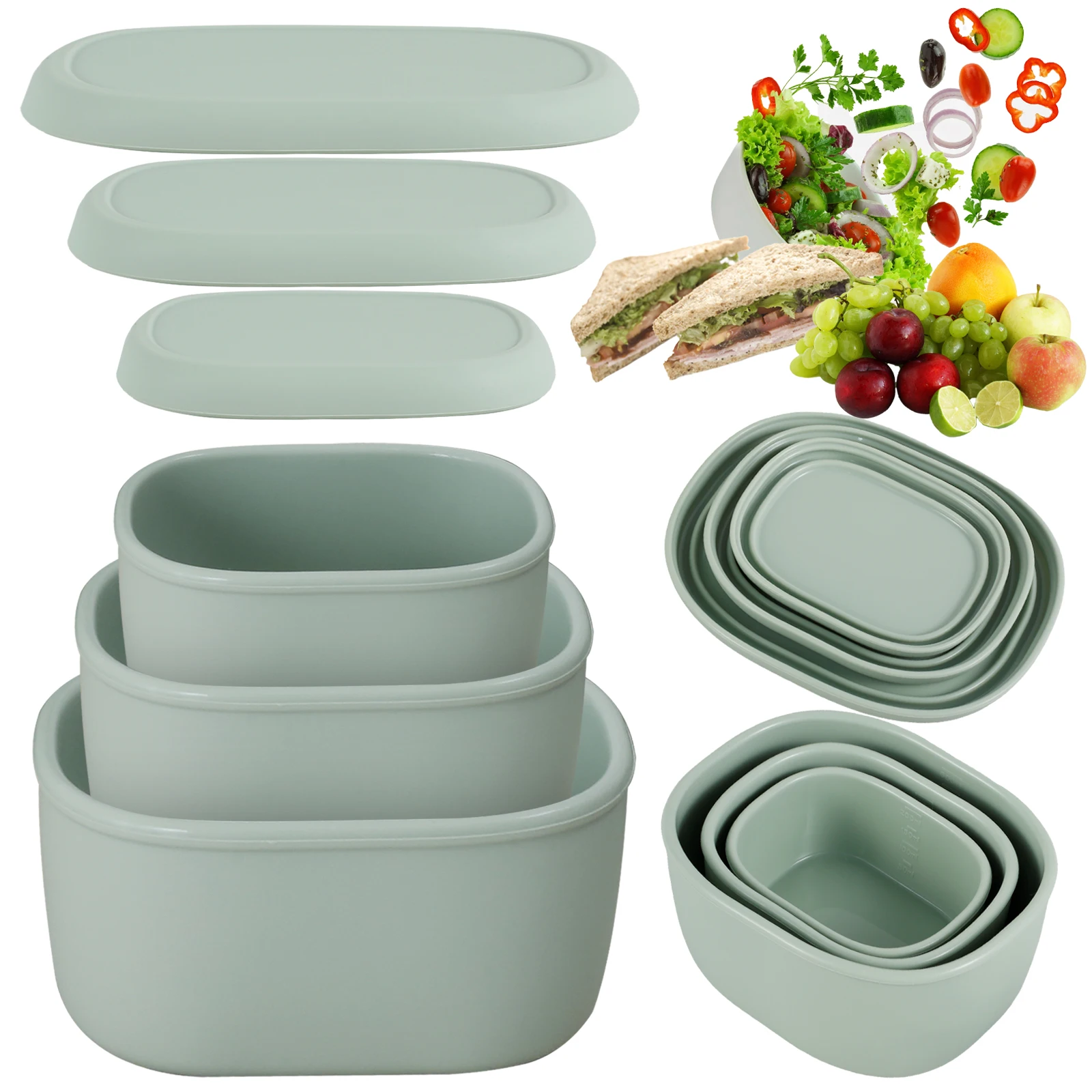 

3Pcs Sealed Refrigerator Storage Box with lid Silicone crisper microwave-heated lunch box Food Container Leakproof Salad Bowl