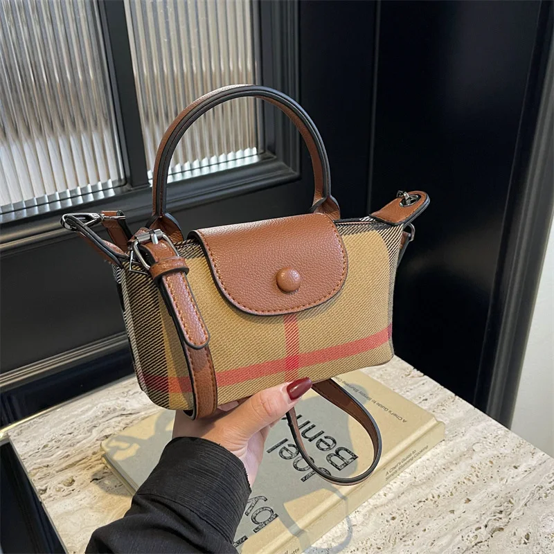 New Handbags Women Clutch Purses Plaid Print Leather Small Bag Light Luxury Fashion Crossbody Dumpling Bag Handheld Shoulder Bag