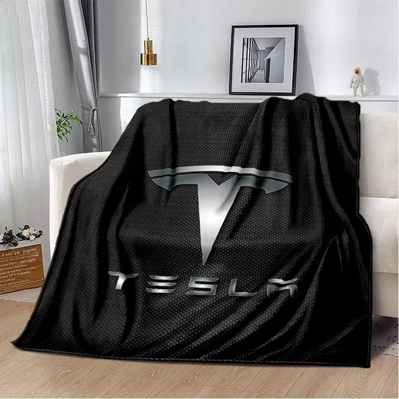 Tesla logo printed blanket Flange Warm Soft and comfortable throw bed linings birthday gift Picnic Camping Lunch Break a23