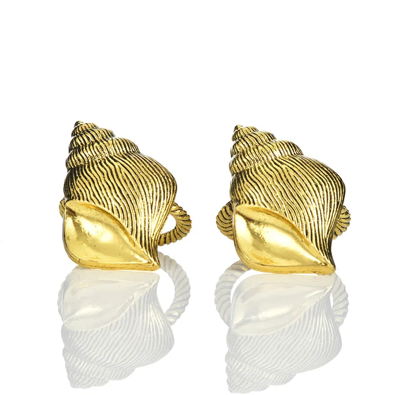 6pcs Coastal Sea Snail Napkin Rings – Old Gold Nautical Serviette Holders for Dining Table Banquet & Family Gathering Home Décor
