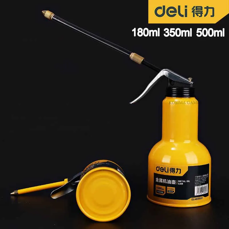 DELI 500ML Oil Can Oiler Spout Thumb Pump Machine Long Nozzle Lubrication Oil Can High Pressure Pump Oiler Grease Gun Syringe