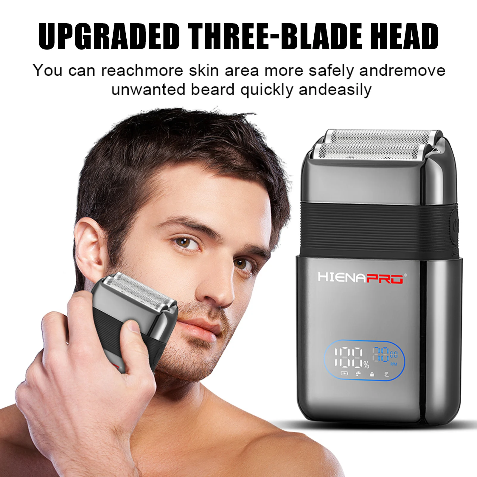 Maquinilla de afeitar portátil para hombre, afeitadora eléctrica de barba con pantalla LED, maquinillas de afeitar afiladas alternativas, máquinas para cortar cabello profesionales HIENA