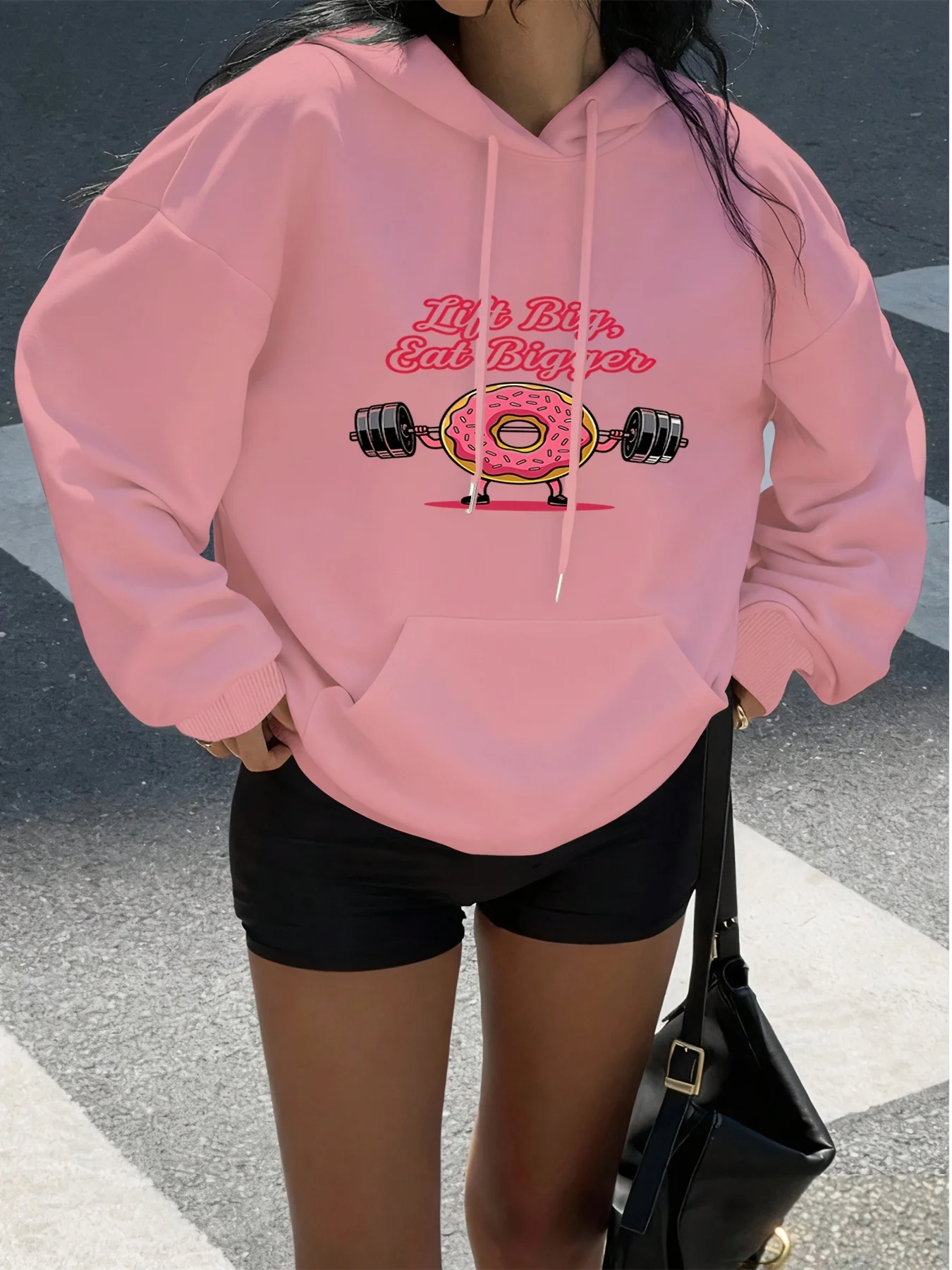 Ladies' Fashionable Hoodie, Lifting Iron, Eating Bigger, Printed Trendy Casual Sports Hoodie, Comfortable and Versatile Top