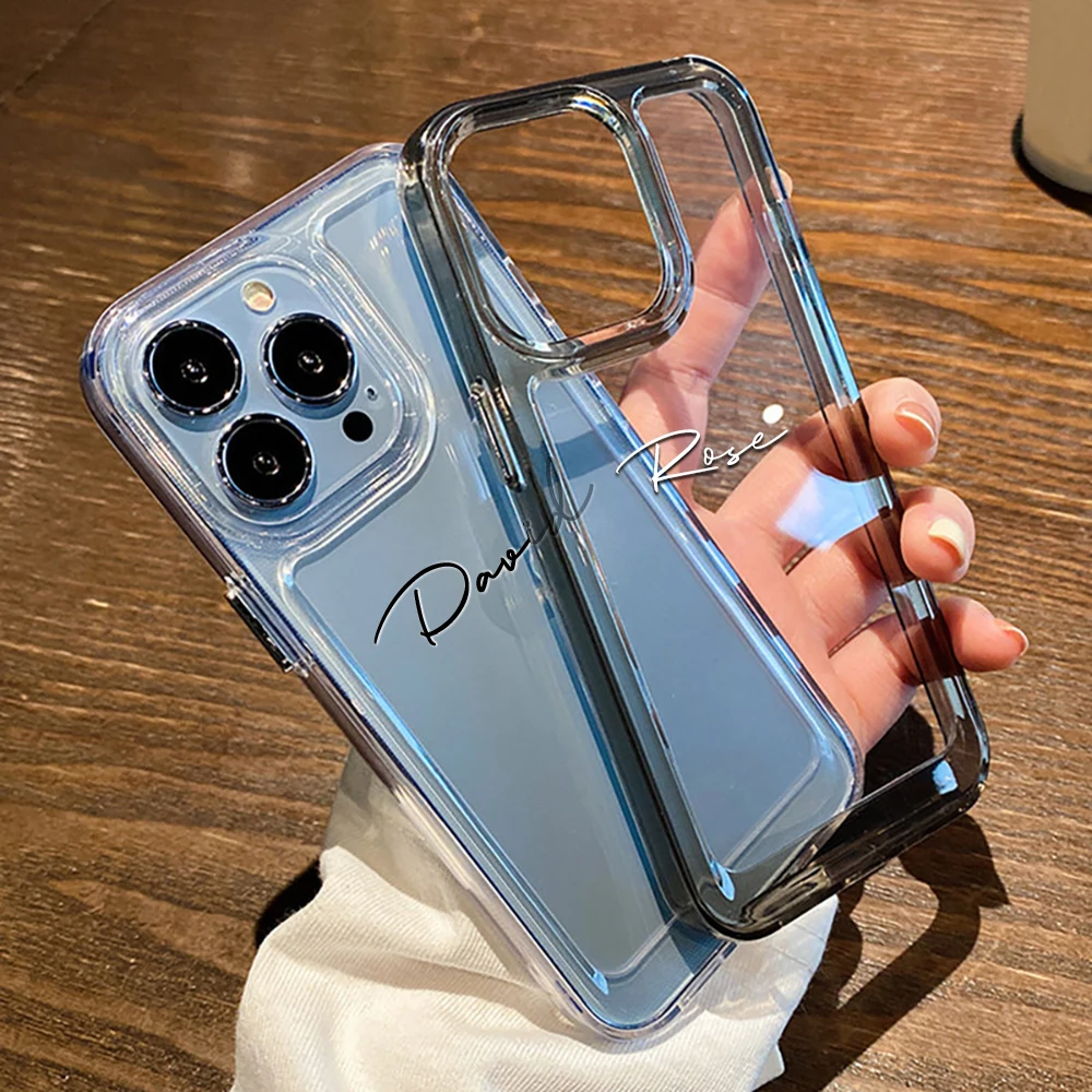غطاء هاتف شفاف شخصي اسم مخصص لهاتف آيفون 17 16 15 14 13 12 11 Pro Max حافظة خلفية شفافة مقاومة للصدمات من البولي يوريثان #4
