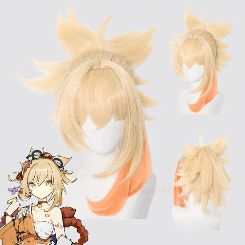 

Genshin Impact Yoimiya Cosplay Wigs Props Heat Resistance Synthetic Wig Built In Hairnets