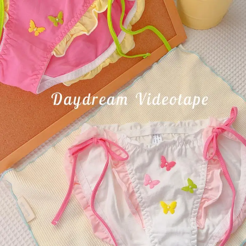 Dopamine Butterfly ~ Summer Shorts Little Fresh Untie Lace-up Underwear Cotton Pants Comfort Panties Breathable Day Girl Briefs