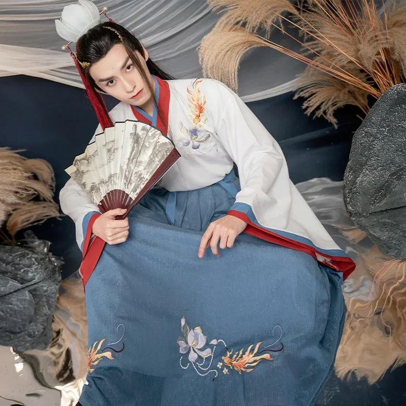 Hanfu asli kostum Cosplay Pendekar tradisional Cina, pakaian pesta setelan Tang rakyat bordir Oriental kuno