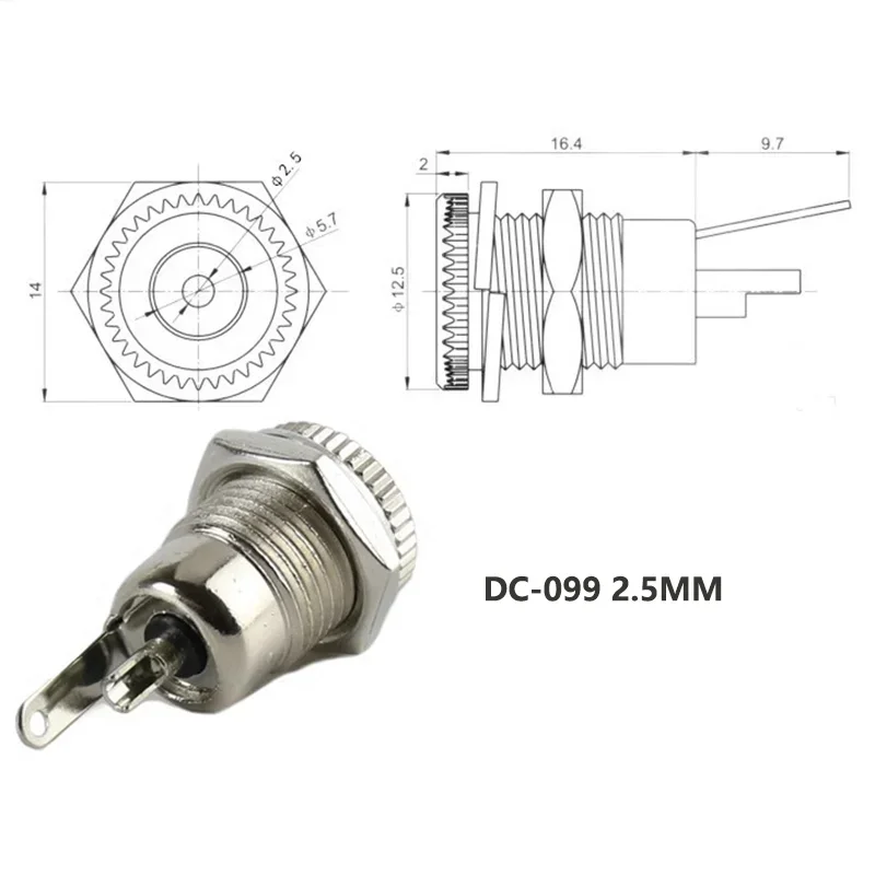 5Pcs DC099 DC Power Connector Jack Socket Female Panel Mount Connector metal 5.5*2.1 5.5*2.5