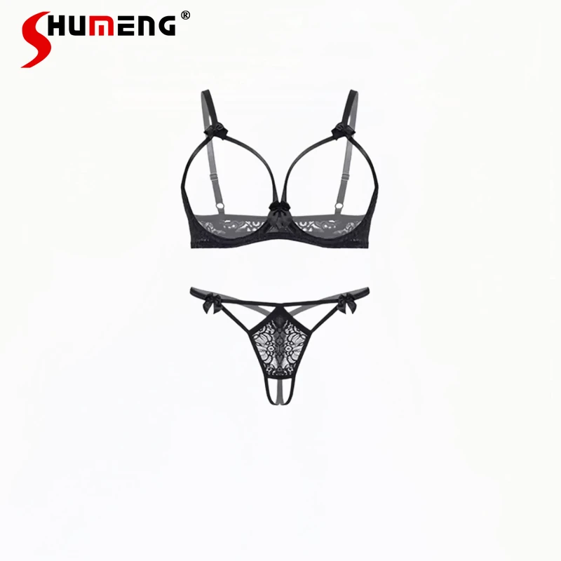 

Embroidery Decorative Brief Sets for Ladies French Style Sexy Lingerie Women's Hole Color Lace Hollow Temptation Bra Suit