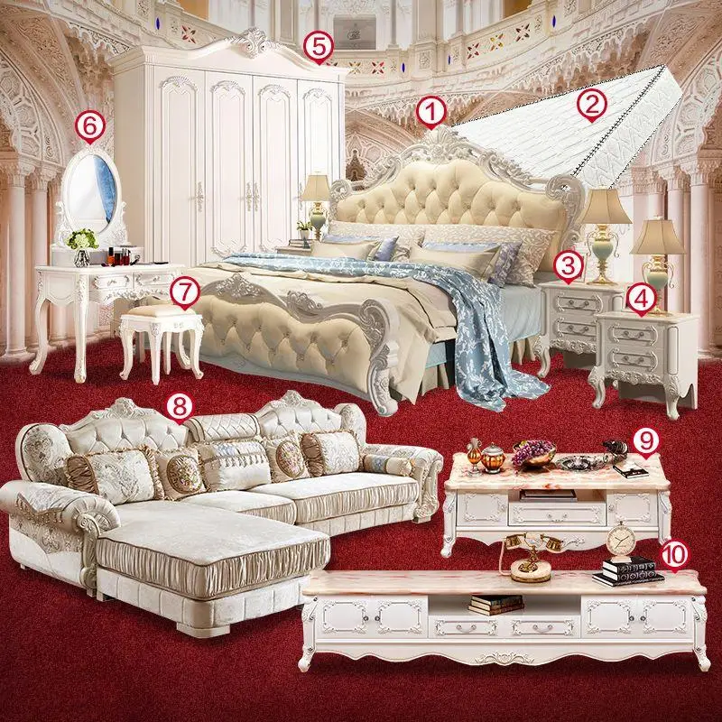 Princess European Double Bed House Modern Luxury Superking Bed Princess Villa Cama De Casal Bedroom Set Furniture Queen