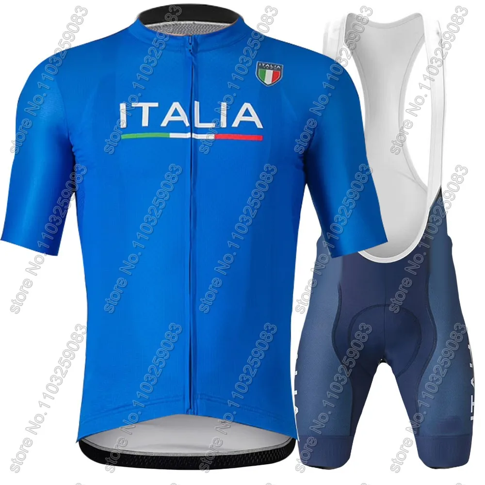 Italy National Team Cycling Jersey 2024 Set Mens Short Sleeve Blue Clothing Road Bike Suit Bicycle Shirt Bib Shorts Maillot