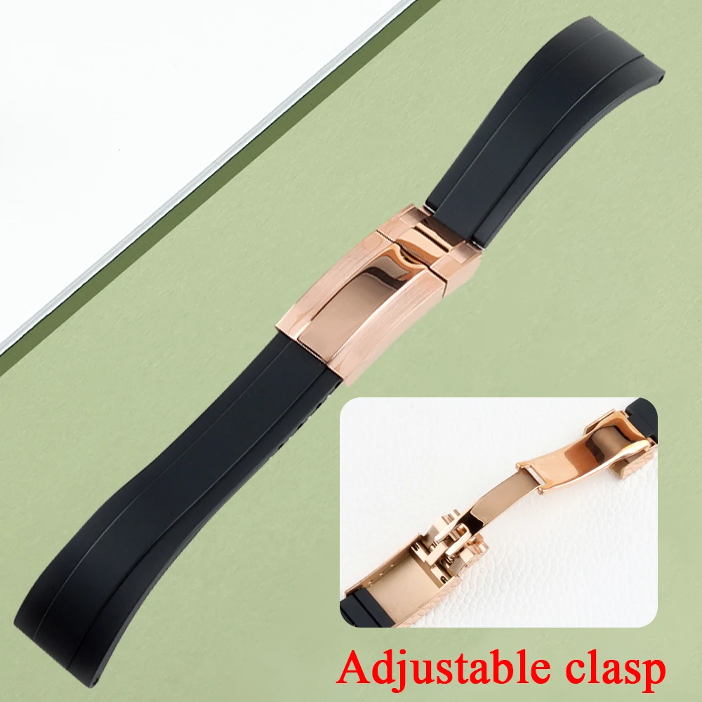 

20mm Black PVD Rubber Watchbands For Submariner Yacht GMT Stainless Steel Folding Buckle Watch Accessories Watch Bracelet