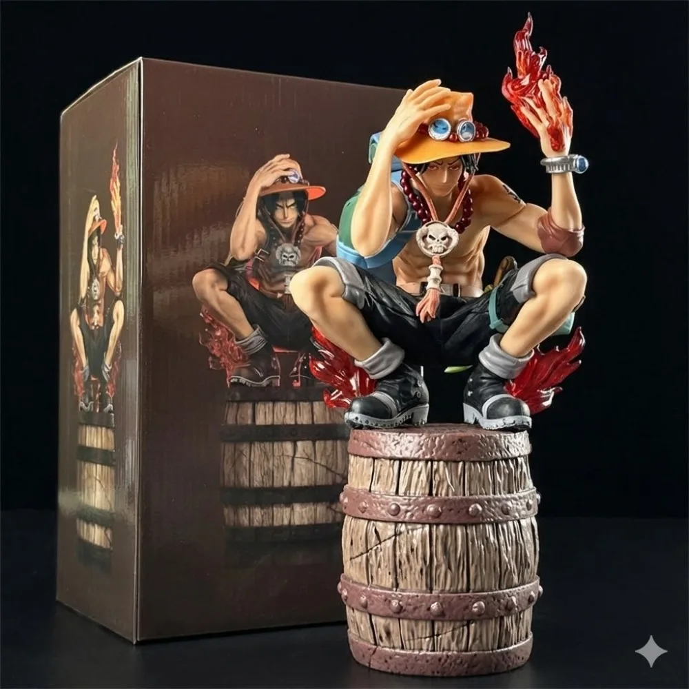

One Piece Portgas D Ace Barrel Sitting PVC Figure 28cm Static Display Model Interchangeable Parts Anime Collectible Gift for Fan