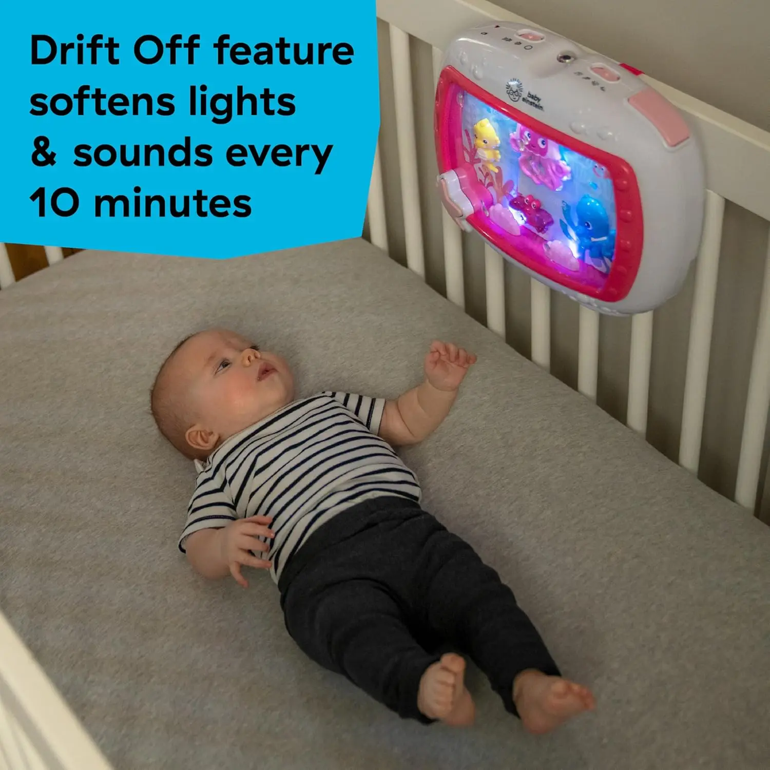 Pink Musical Crib Toy with Soothing Lights and Sounds for Newborns, Remote Control Included