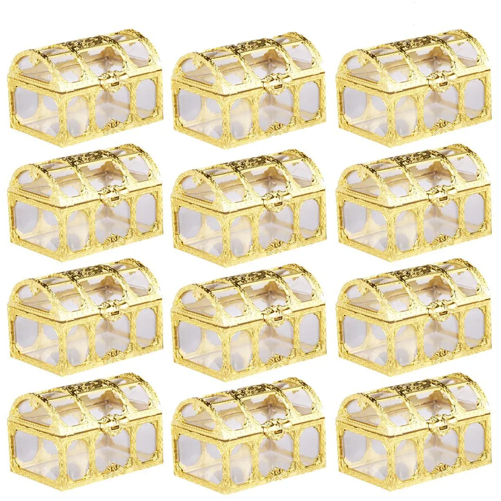 

A59T Candy Box Treasure Chest Shape Sugar Containers Holder Gift Storage Case Supplies for Wedding (Golden)
