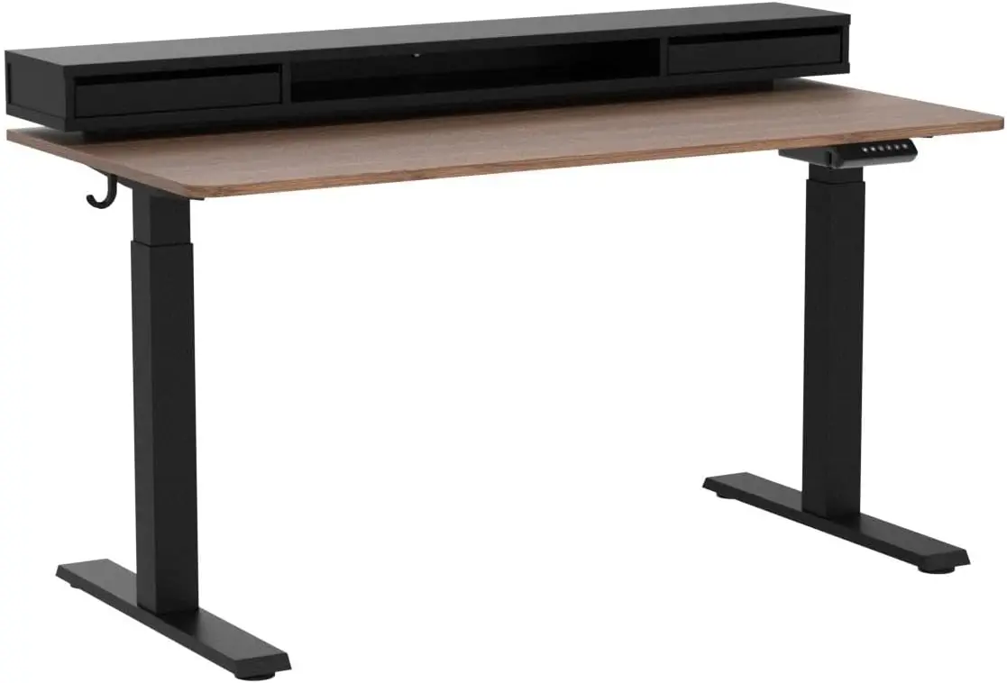 Height Adjustable Electric Standing Desk with Double Drawers, Stand Up Desk with LED Strips, Sit Stand Desk with Monitor Stand