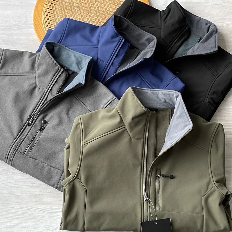 

Outdoor Men's Fce Lined Stand Collar Jaet Spor Urban Faion Spring Autumn Stand Fit Long Sve Zipper Closure