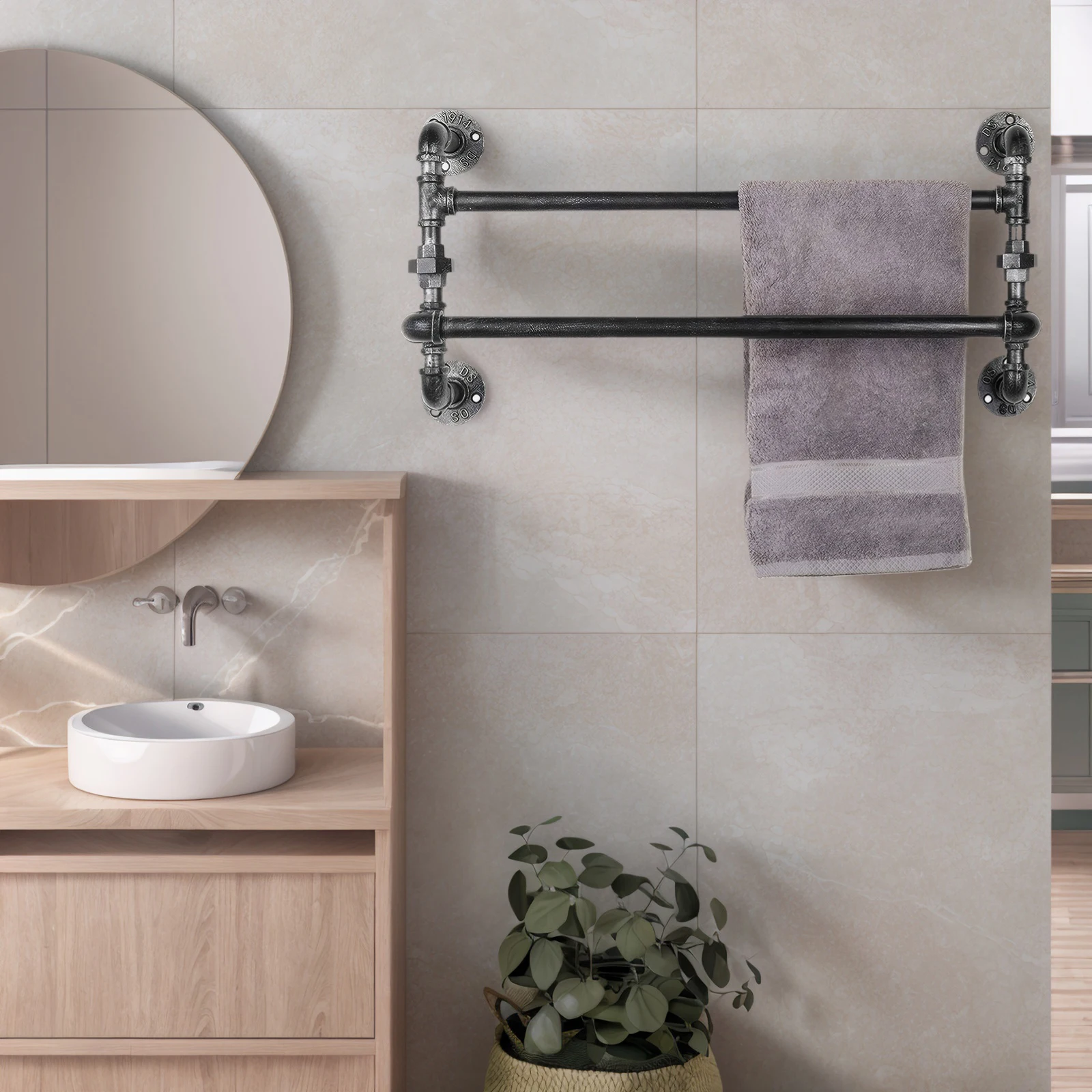 Industrieller Handtuchhalter aus Schmiedeeisen im Vintage-Stil, Wandmontage, Handtuch-Organizer, Handtuchaufbewahrung, Aufhänger für Badetücher und Waschlappen