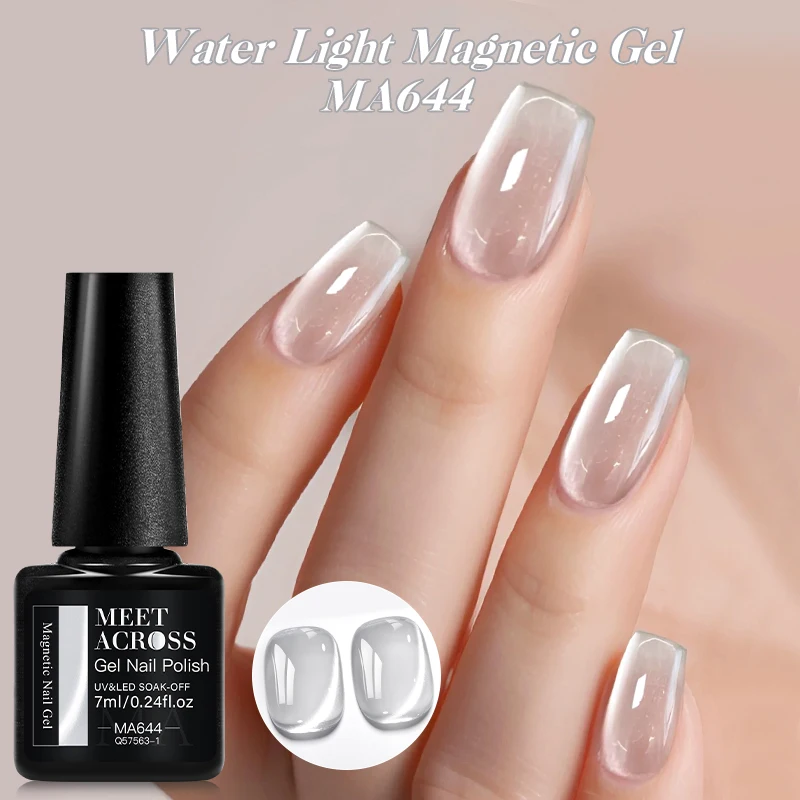 7ml MEET ACROSS Porcelain White Cat Eye Gel Nail Polish Ultra Shine Soak Off UV Gel Mirror Glass Cat Magnet Varnish Nail Supplie