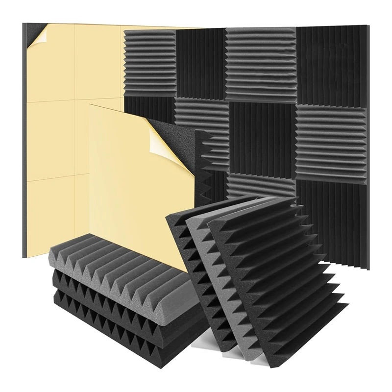 

12 Pack 2X12x12inch Soundproof Wall Panels Self-Adhesive For Home Studio Office,Black&Grey