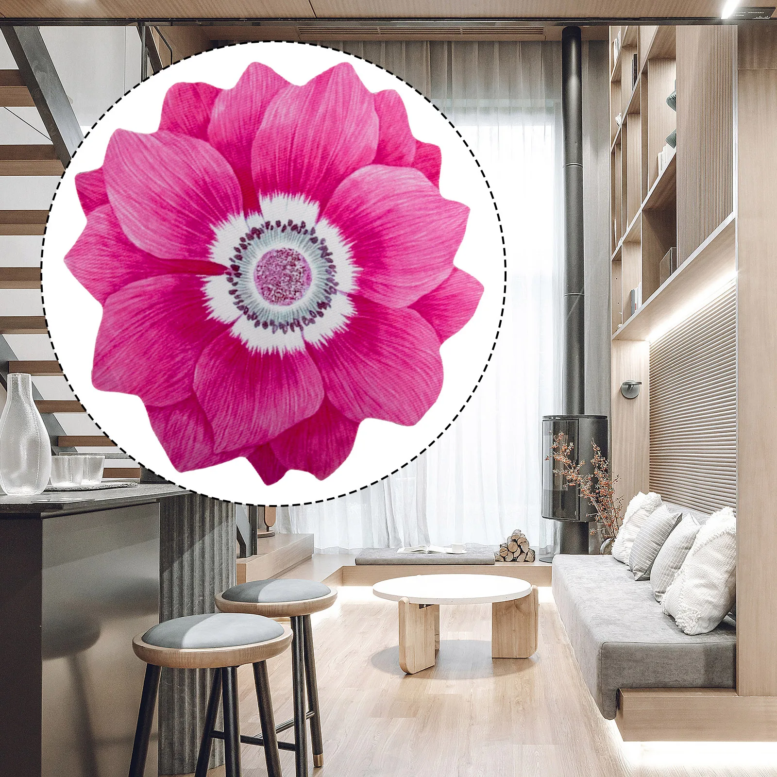 Lotus Pattern Floor Mat for Bathroom Kitchen Bedroom Non Slip Rubber Backing Water Absorbent Velvet Floor Rug for Home