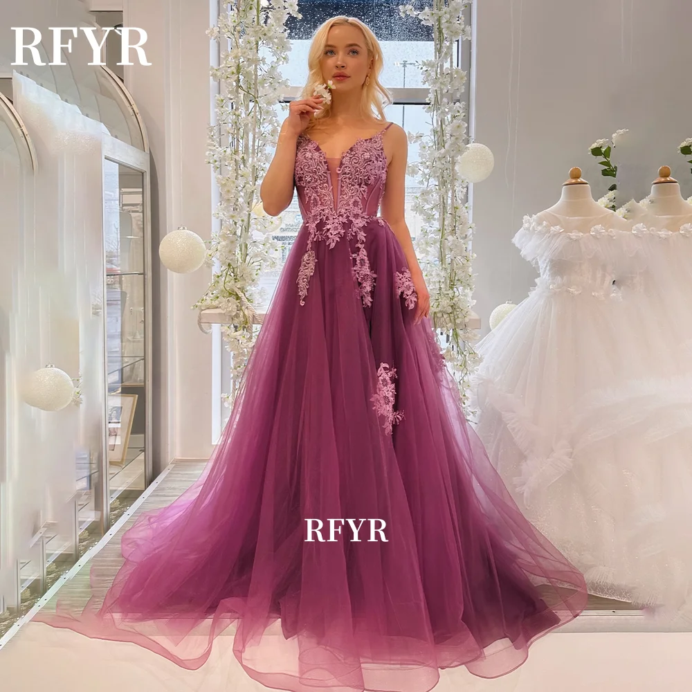 

RFYR Sweetheart Evening Dress Lace Applique Prom Gown Tulle Party Gowns A Line Celebrity Gala Dress for Princess Customized